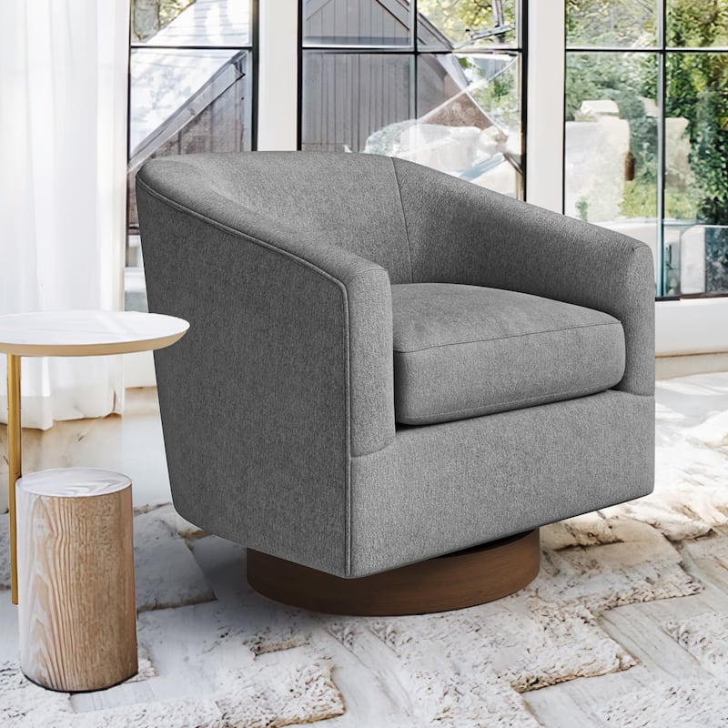 Modern Wooden Barrel Swivel Accent Chair Upholstery Armchair for Living Room - Gray - Single