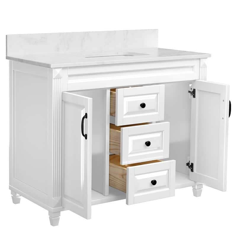 42-Inch Solid Wood Bathroom Vanity with Sink - Minimalist Elegant Style