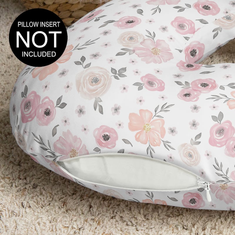 Sweet Jojo Designs Watercolor Floral Nursing Breastfeeding Pillow Cover Case Pillow Not Included Pink Grey Boho Shabby Chic Rose