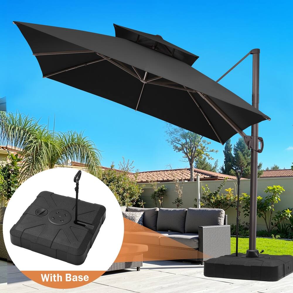 10 ft Square Patio Cantilever-Offset Umbrella 360 Degree Rotation with Rod Base