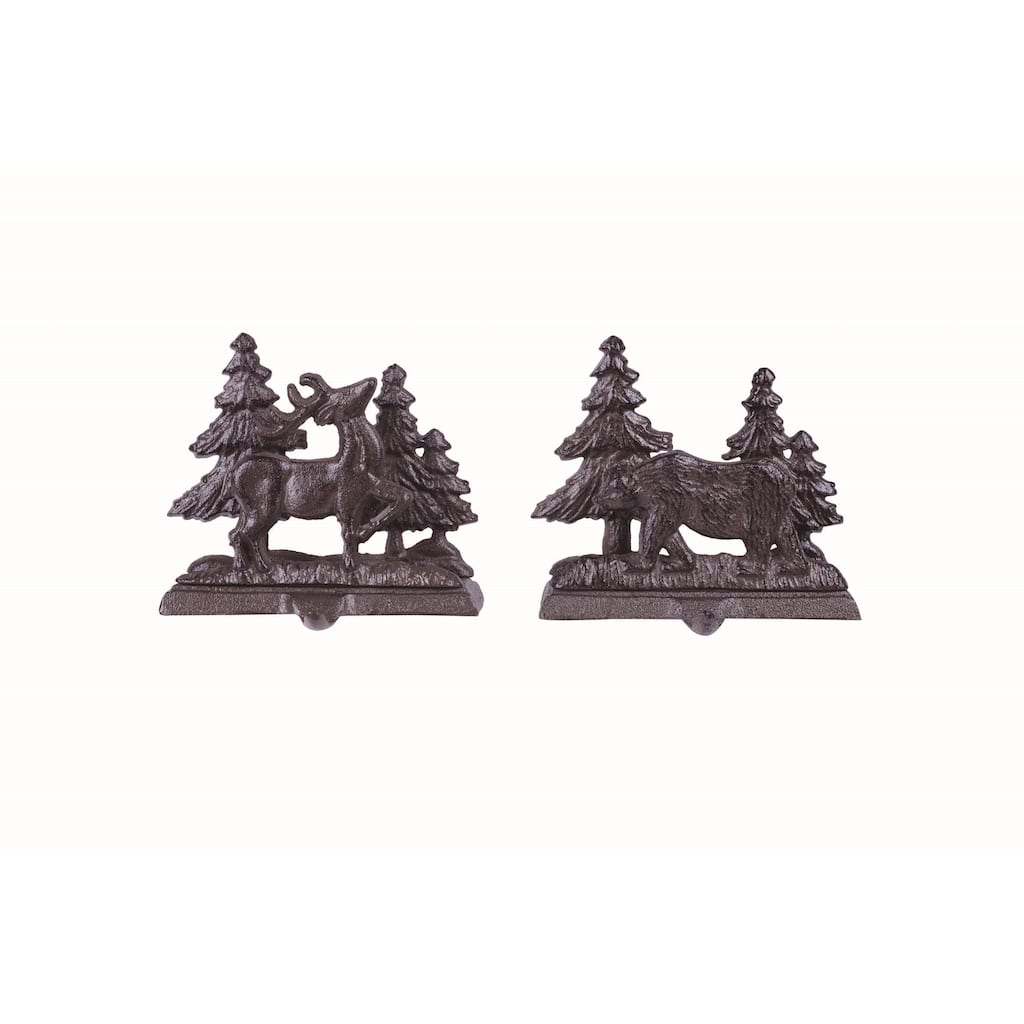Transpac Metal Bear/Deer Stocking Holder Set of 2 Christmas Home Decorations