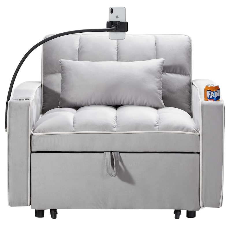 Velvet Single Convertible Sofa Bed with USB Charging Port