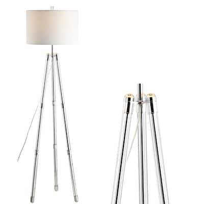 Taylor 60" Surveyor's Tripod Metal/Crystal LED Floor Lamp, Chrome by JONATHAN Y