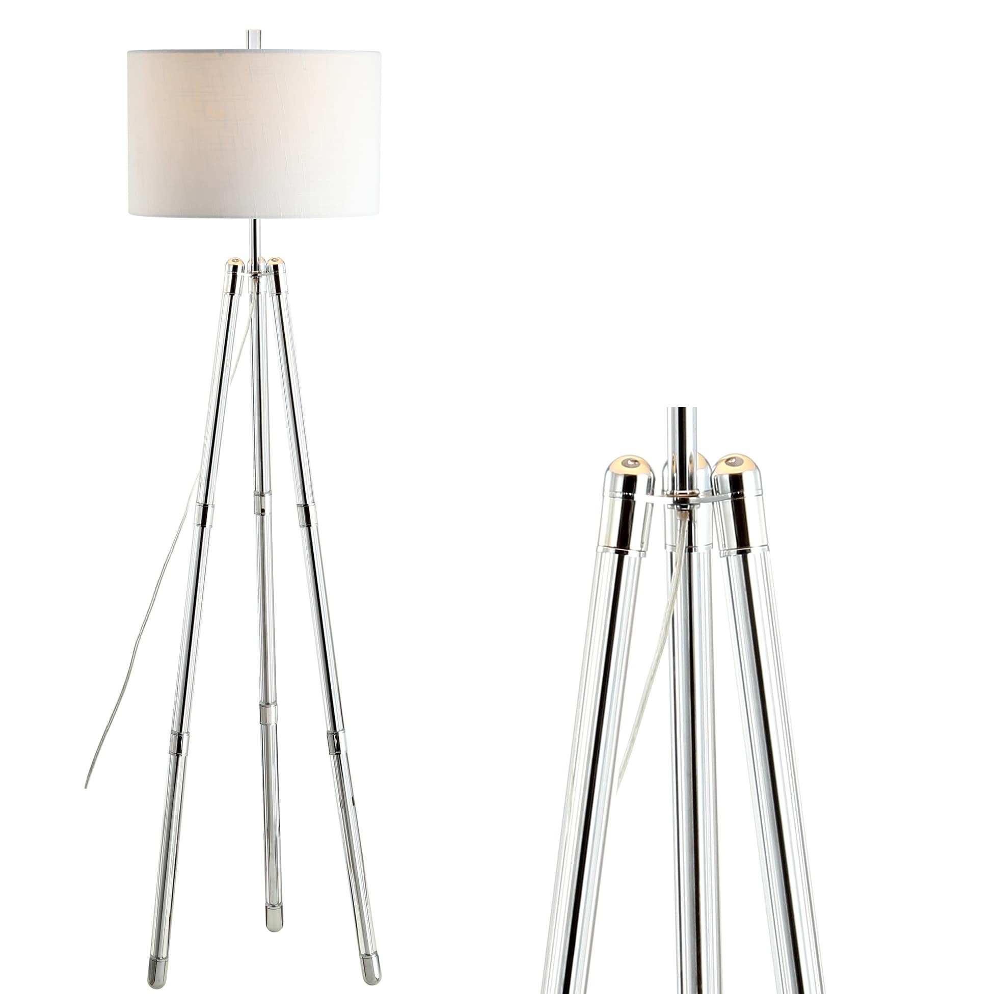 JONATHAN Y Taylor 60" Surveyor's Tripod Metal/Crystal LED Floor Lamp, Chrome
