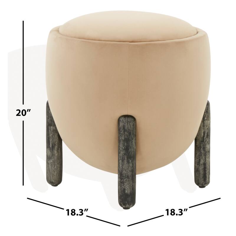 SAFAVIEH Couture Techiya Upholstered Ottoman (Fully Assembled) - 18 In W x 18 In D x 20 In H - 18Wx18Dx20H - Light Brown/Black