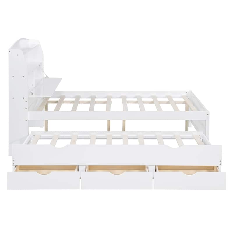 Wooden LED Platform Bed with Trundle