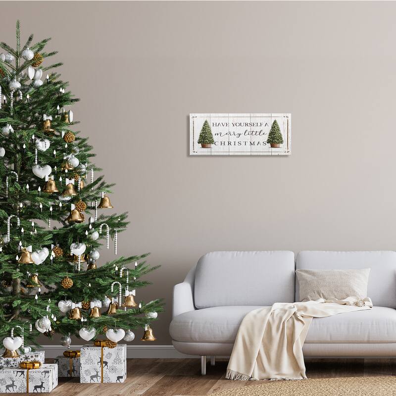 Stupell Rustic Merry Little Christmas Phrase Holiday Fir Trees Canvas Wall Art - Green