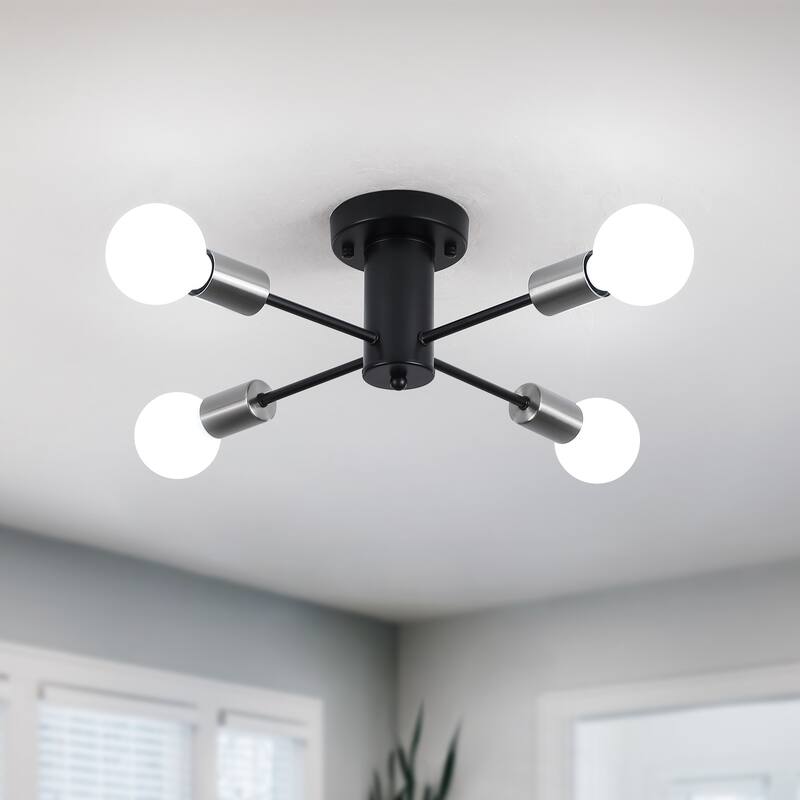 4-Light Modern Semi Flush Mount Chandelier for Bedroom Study Room