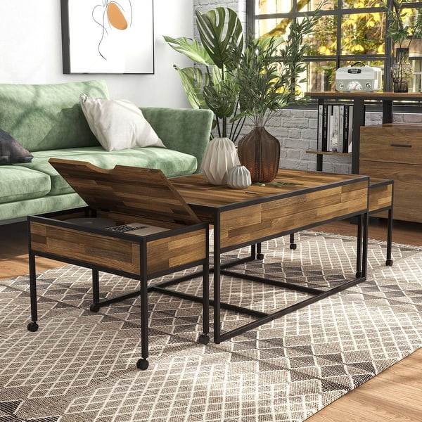 Kavita Modern Brown 3Piece Storage Nesting Table Set by Furniture of