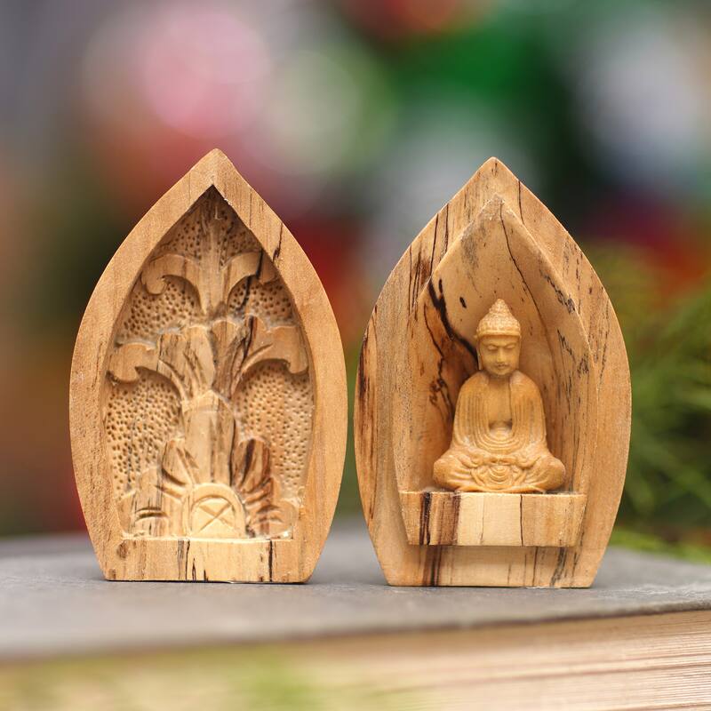 Novica Handmade Meditation And Peace Two-Piece Wood Statuette