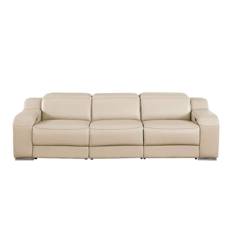 HomeRoots 103" Beige Italian Leather Reclining USB Sofa