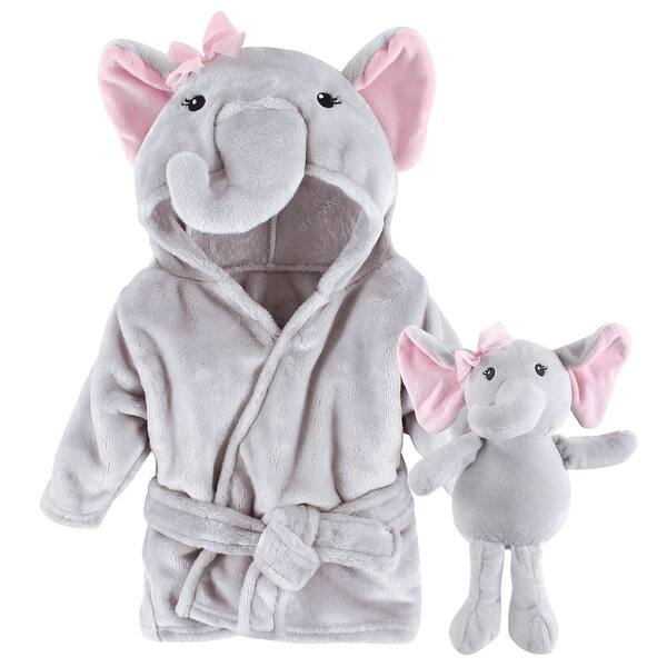 slide 1 of 1, Hudson Baby Infant Girl Plush Bathrobe and Toy Set, Pretty Elephant, One Size - Pretty Elephant - One Size One Size - Pretty Elephant