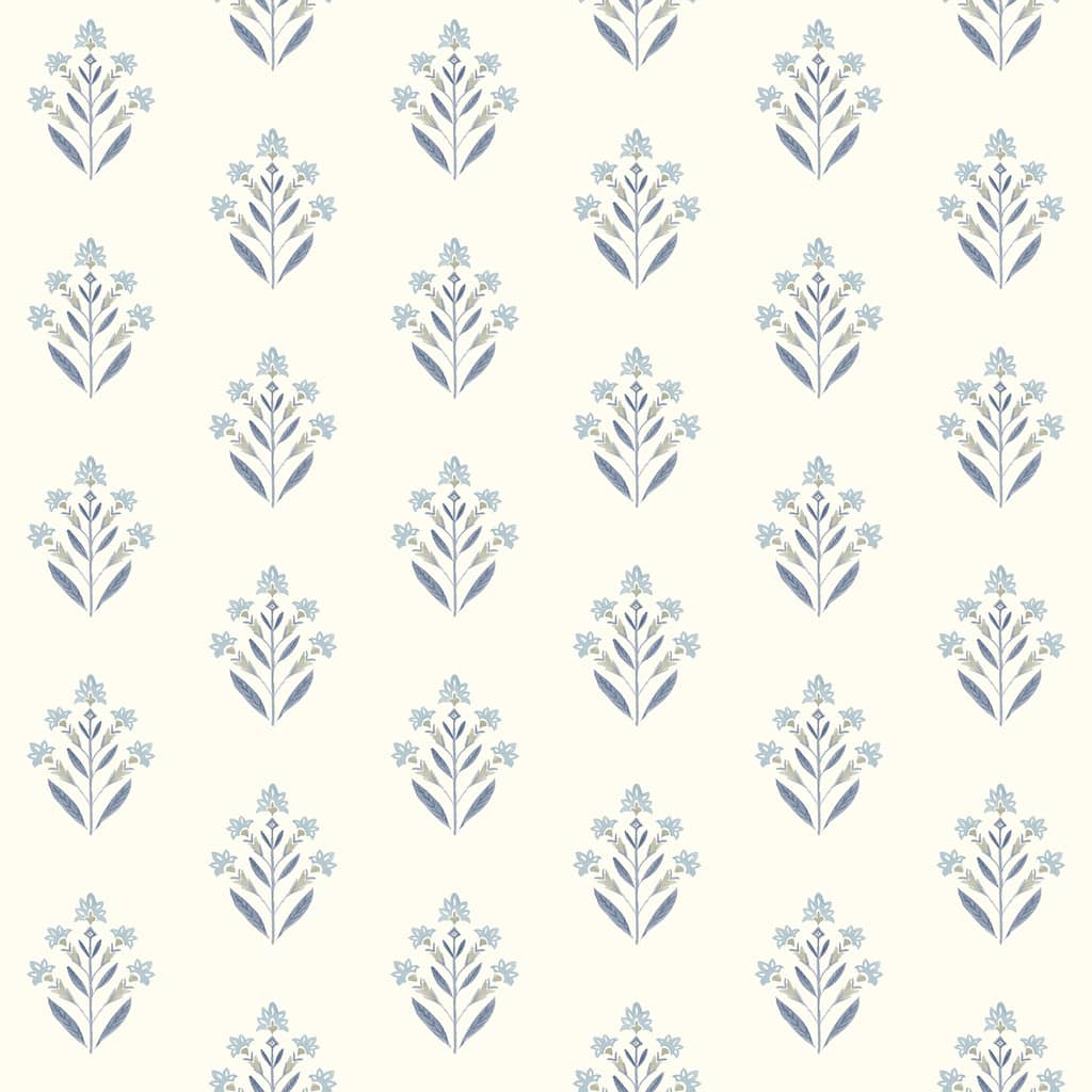 Chesapeake Kova Blue Floral Crest Wallpaper