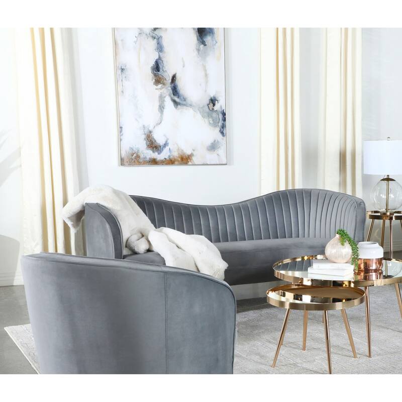 Sophia Blue Upholstered Camel Back Loveseat