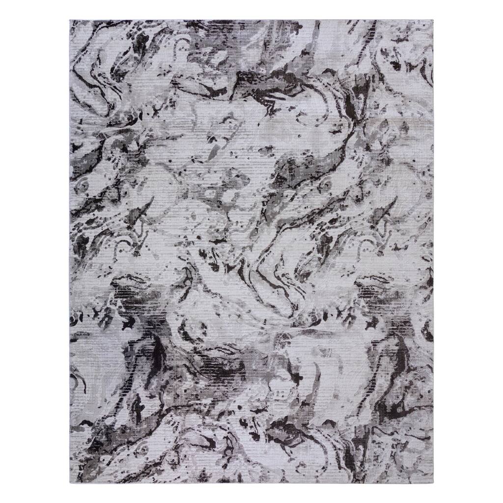 Gertmenian Timbo Emmie Modern Marble Swirl Grey/Black Indoor Area Rug