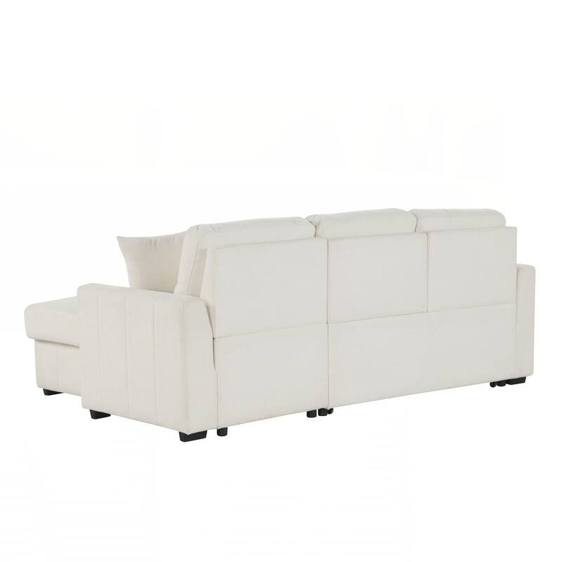 L-Shaped Sectional Sleeper Sofa with Reversible Storage Chaise, Drop-Down Center Back Cushion with Dual Cup Holders