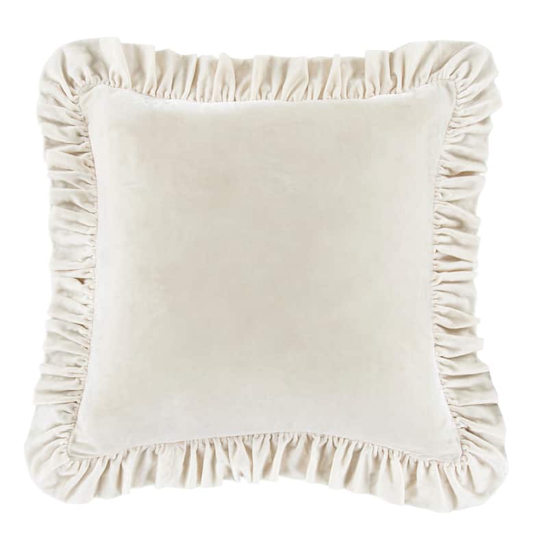 HiEnd Accents Stella Faux Silk Velvet Romantic Western Ruffled Euro Sham, 27"x27" - Stone