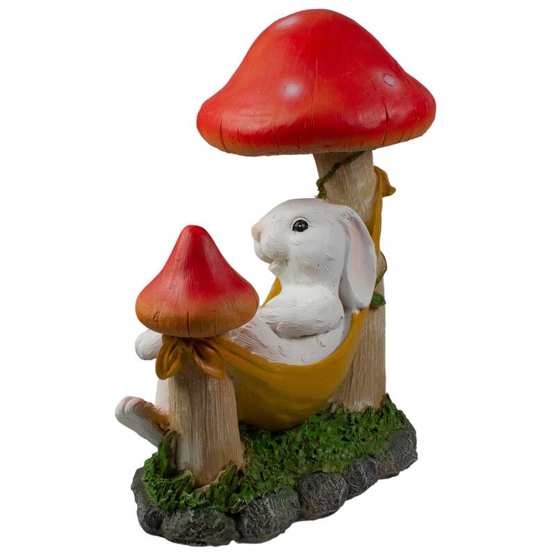11.75" White Bunny in Hammock Outside Garden Statue