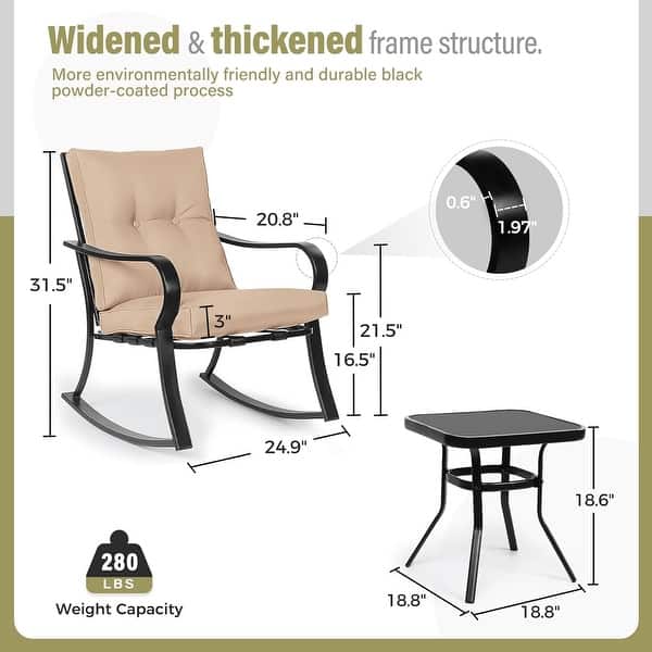 dimension image slide 1 of 3, Solaura 3-piece Outdoor Patio Rocking Chairs Conversation Bistro Set