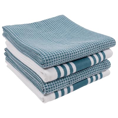KAF Home Set of 4 Centerband and Waffle Kitchen Towels, 18"x28"