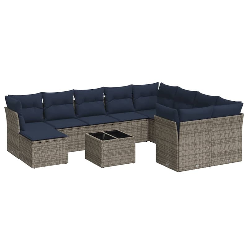 vidaXL Patio Sofa Set with Cushions Outdoor Furniture 11 Piece Poly Rattan - 24.4" x 24.4" x 27.2"