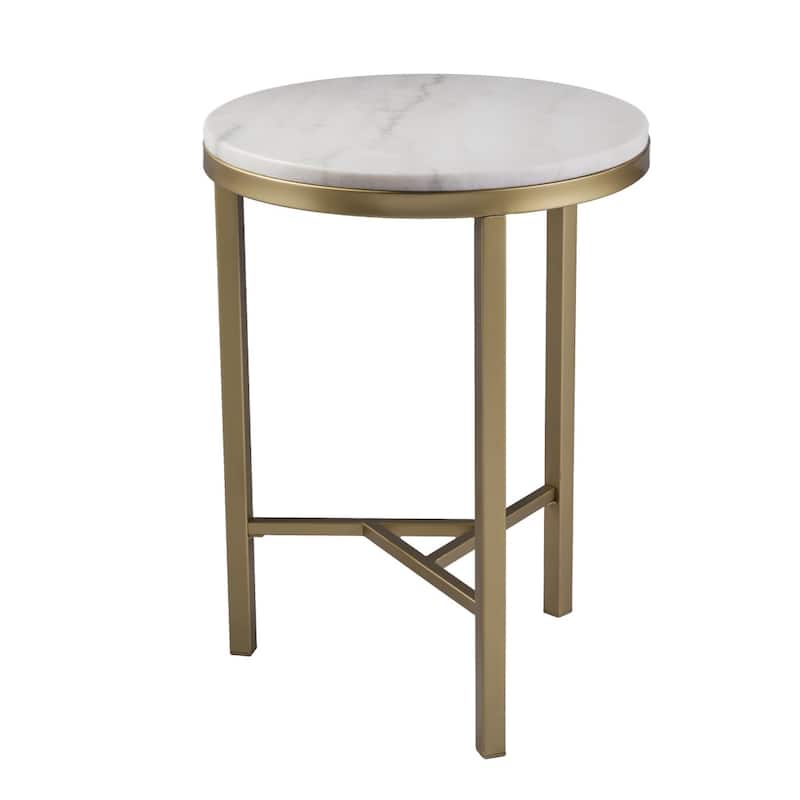24" Champagne Marble Look Iron Round End Table for Living Room - 18" x 18" x 24"