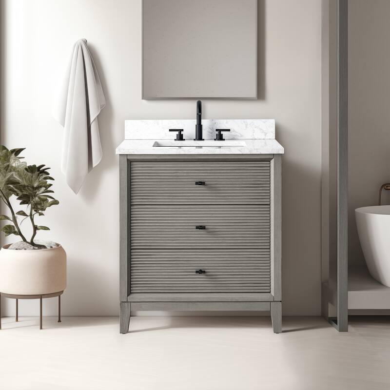 Vanity Art 30" Freestanding Bathroom Vanity with Engineered Marble Top and Sink - 30"/Matte Black - Driftwood Gray