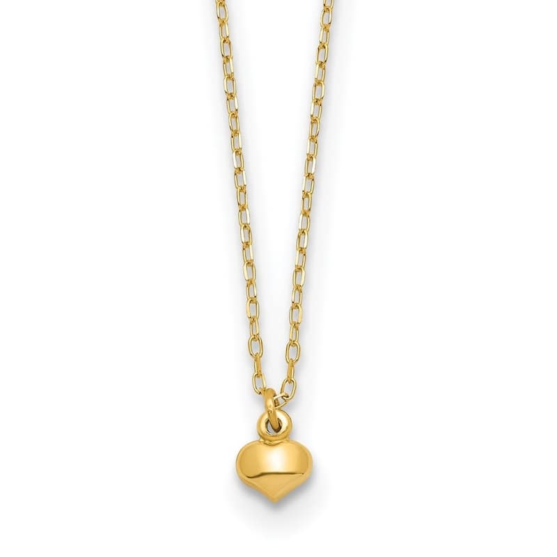 Curata 14k Yellow Gold Polished Puffed Love Heart Necklace 16.5 Inch