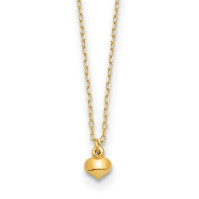 Curata 14k Yellow Gold Polished Puffed Love Heart Necklace 16.5 Inch
