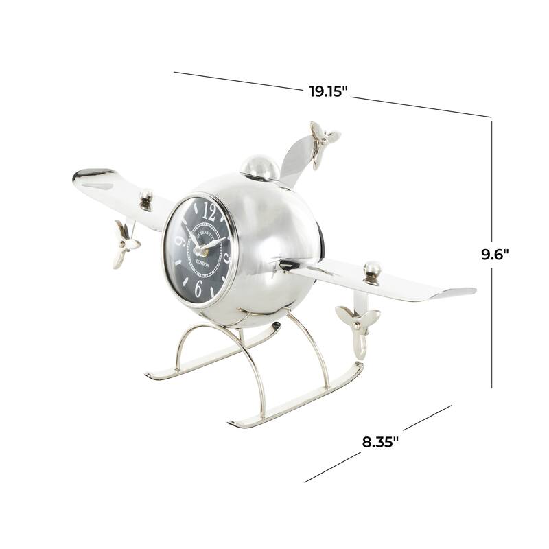 Silver Stainless Steel Metal Rounded Airplane Decorative Clock with Propellers