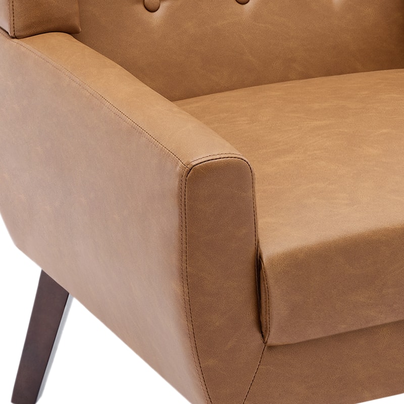2 Set Modern Tufted Linen Upholstered Accent Chair Faux Leather Armchair