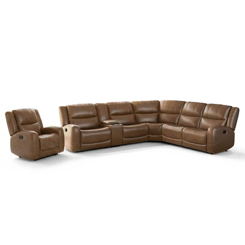 Furniture of America Rhea Modern 2-Piece Brown Top Grain Leather Sectional Sofa and Recliner Set