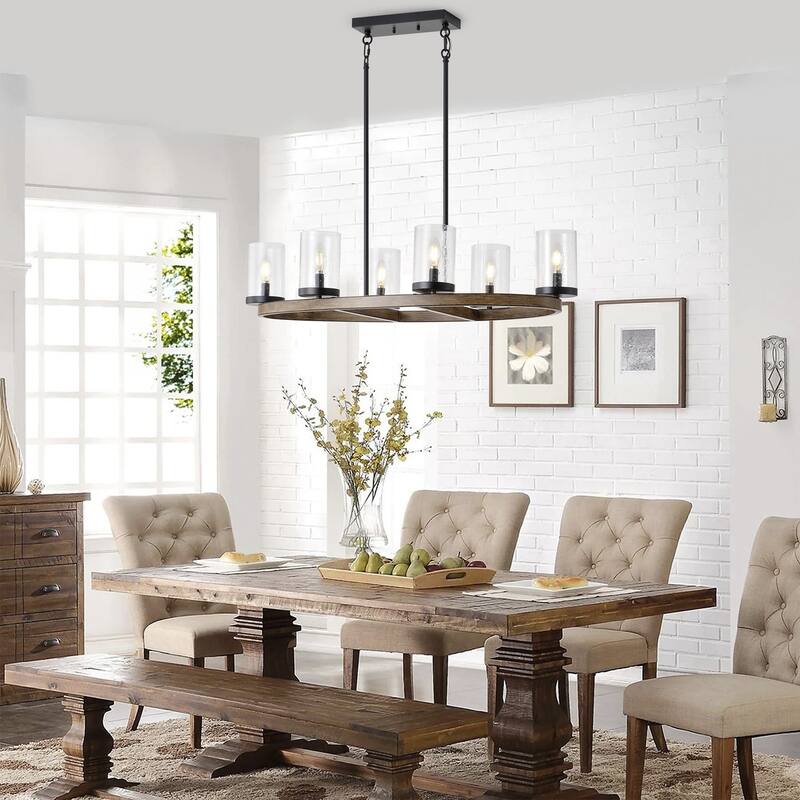 Farmhouse 6-Light Candle Style Round Chandelier with Seeded Glass Shade