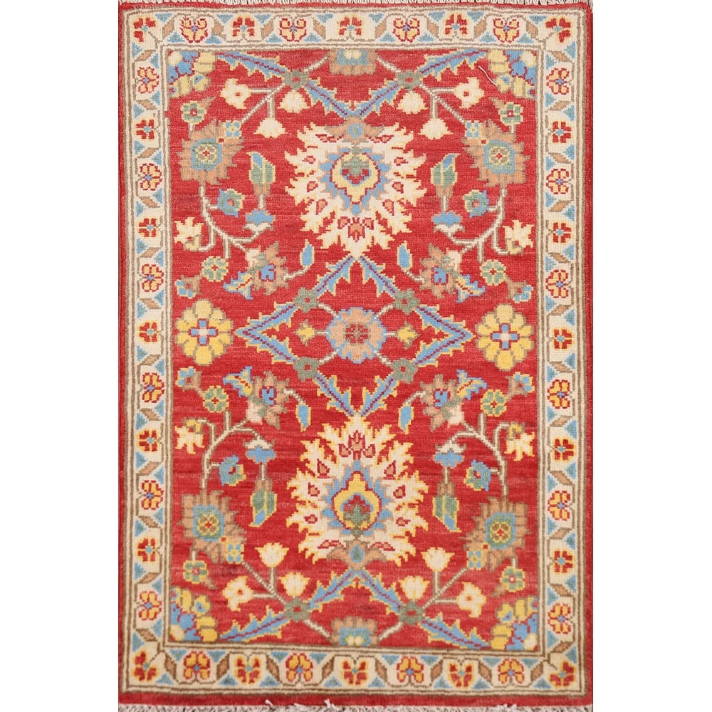 Red Floral Kazak Oriental Foyer Rug Handmade Traditional Wool Carpet - 2'0" x 3'0"