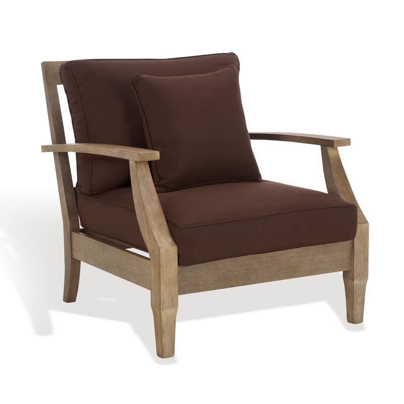 SAFAVIEH Couture Freida Wood Patio Arm Chair - 31.4" W x 35.6" L x 32.6" H - 31"W x 36"D x 33"H