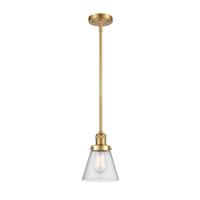 Innovations Lighting Franklin Restoration Cone - 1 Light 6" Stem Hung Mini Pendant - Satin Gold/Seedy