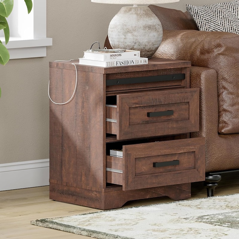 24.3-inch Tall Farmhouse Nightstand Set of 2 with Charging Station