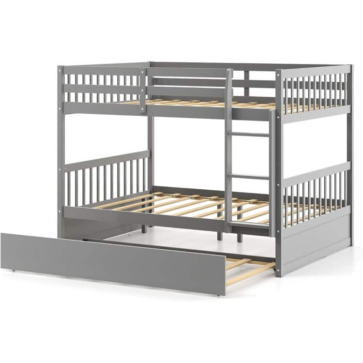 Full over Full Bunk Bed Platform Wood Bed - Grey
