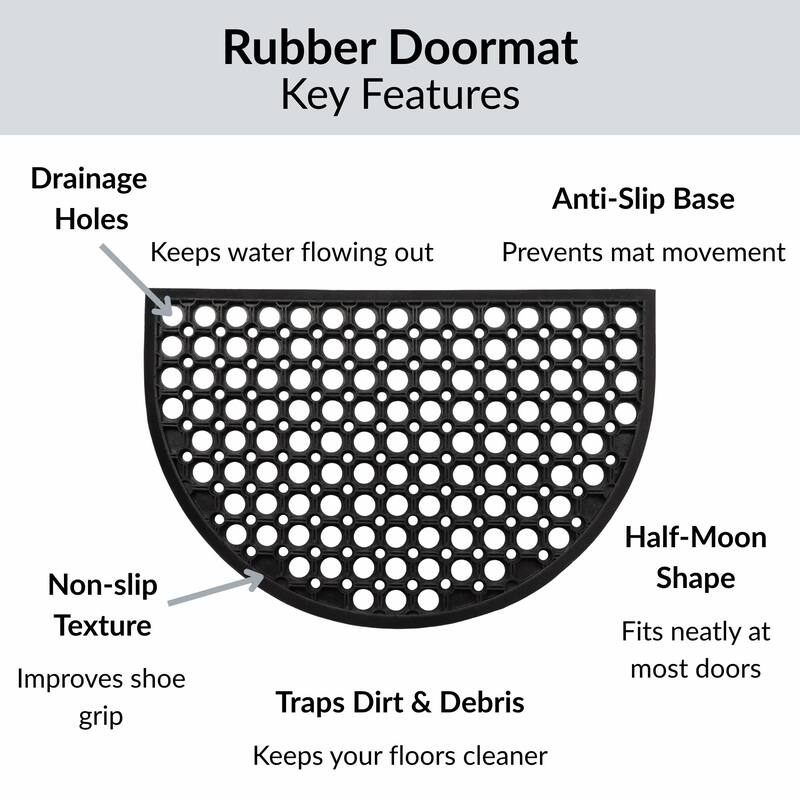 Half Moon Rubber Door Mat 23.5 x 15.75 Inches - 23.5 L x 15.75 W x 0.6 H