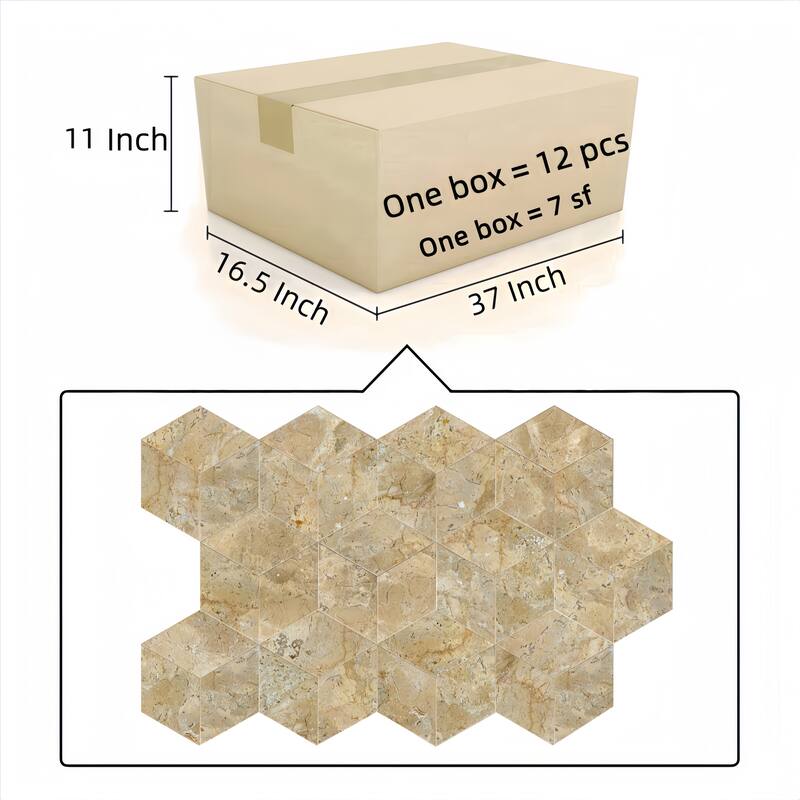 Roomfitters Hexagon Natural Marble Tile, Polished Stone for Wall and Floor, Genuine Marble, 12-Piece Box, Gold Yellow Beige