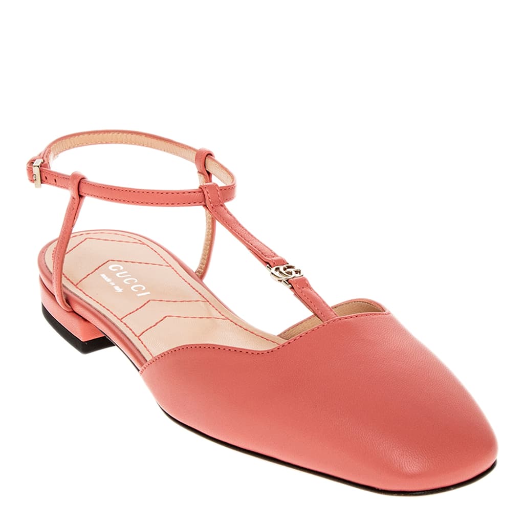 Gucci Double G Pink Leather Ballet Flat