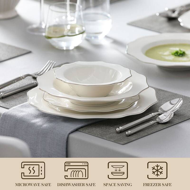 MALACASA 16-Piece New Bone China Dinnerware Set, Service for 4