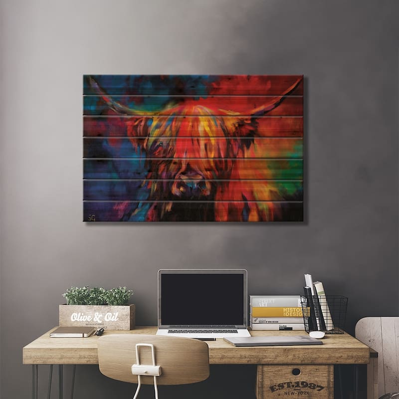 Highland Cow Print On Wood by Sue Gardner - Multi-Color