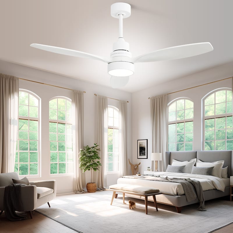 52 inch Wood Ceiling Fan with Light and Remote, Dimmable LED and Reversible DC Motor