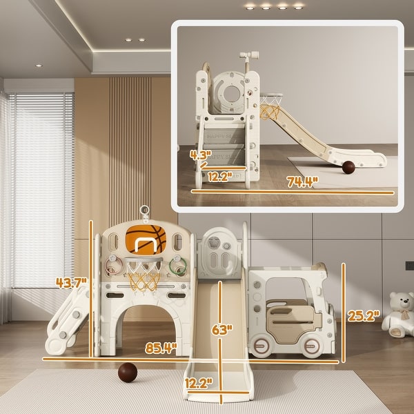 9-in-1 Car-Themed Toddler Slide with Basketball Hoop, Tunnel, Climber, Ring Toss, and Interactive Play Features for Kids