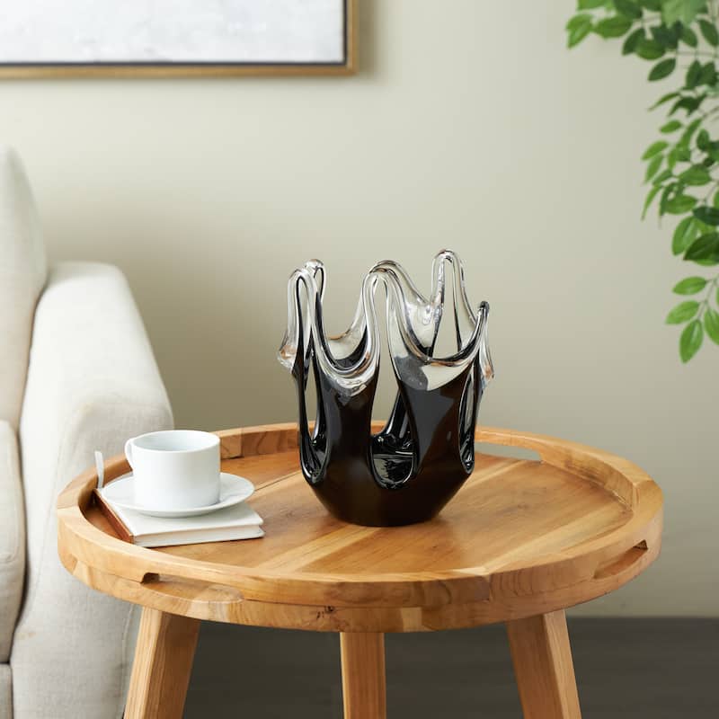 Glass Abstract Ombre Vase with Wavy Oval Cutouts - Blue or Black - Roche River Decor