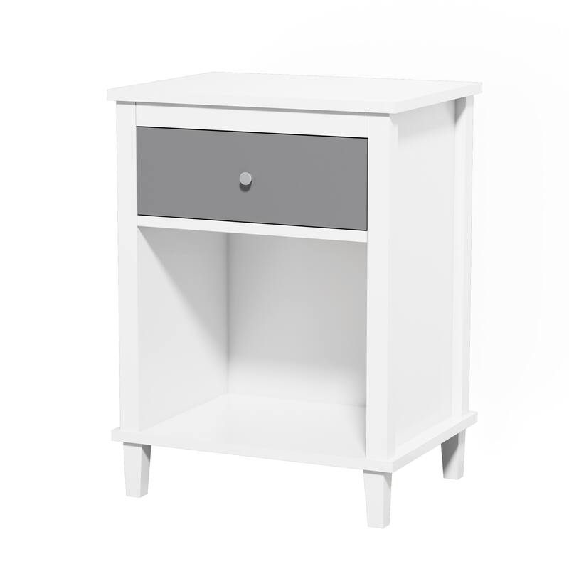 Wooden Nightstand with Drawer and Storage Shelf Modern End Table Side Table Night Stand Bedside Table for Bedroom, Living Room - Grey
