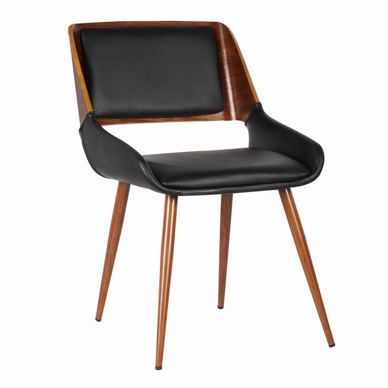 Leatherette Mid Century Dining Chair with Split Padded Back - 31 H x 20 W x 25 L - Black-Brown