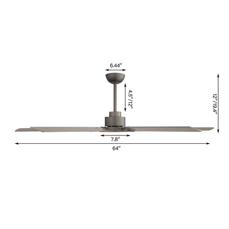 MLiAN 64 in. 6 Playwood Blade Dc Motor Indoor Downrod Gray Standard Ceiling Fan with Remote Integrated LED - 64''