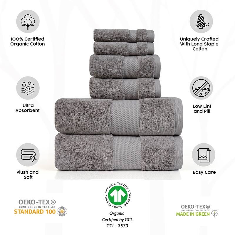 Organic 630 GSM Ultra Absorbent Cotton Towel Set of 6 by Farm to Home